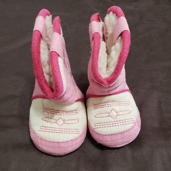 Cowgirl Booties 0-3 Size Pink Velcro Closure Floral Pattern - Picture 2 of 3